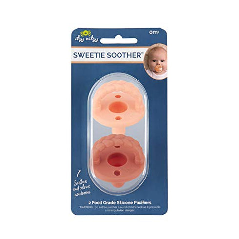 Itzy Ritzy Sweetie Soother Pacifier Set of 2 - Silicone Newborn Pacifiers with Collapsible Handle & Two Air Holes for Added Safety; Set of 2 in Apricot & Terracotta, Ages Newborn & Up