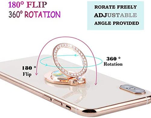 lenoup Glitter Bling Bling Phone Ring Holder, Sparkle Phone Ring Artificial Diamond Stand, Rhinestone Cell Phone Finger Ring for Phones,Pad(Rose Gold)