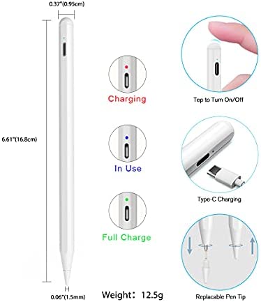 ?Stylus Pencil for iPad 9th & 10th Generation, Active Pen with Palm Rejection Compatible with 2018-2022 Apple iPad 10th 9th 8th Gen/iPad Pro 11 & 12.9 inches/iPad Air 5th Gen(White)