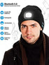 Bluetooth Beanie Hat with Light, Unisex USB Rechargeable 4 LED Headlamp Cap with Wireless Headphones, Unique Christmas Birthday Gifts for Men Him Husband Teen (Black)