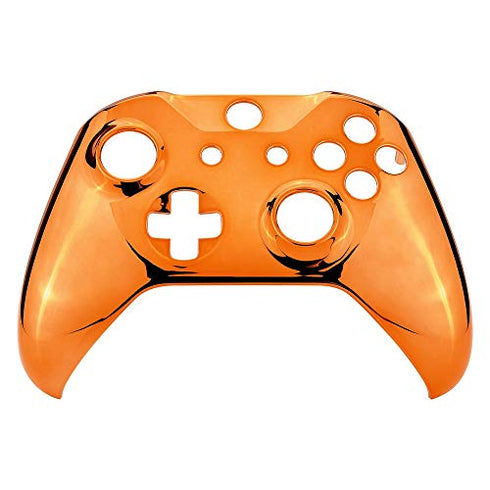 eXtremeRate Chrome Orange Edition Front Housing Shell for Xbox One Wireless Controller Model 1708, Replacement Custom Faceplate Cover for Xbox One S & Xbox One X Controller - Controller NOT Included