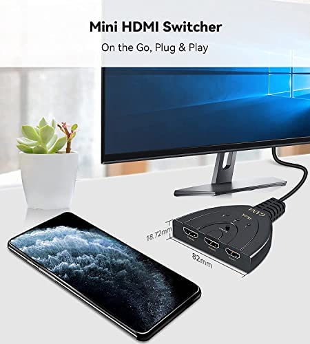 HDMI Switch, GANA 4K HDMI Splitter 3 in 1 Out, 3-Port HDMI Switcher Selector with Pigtail HDMI Cable,Supports Full HD 4K 1080P 3D Player, HDMI Hub Compatible with Fire Stick,HDTV,PS4 Game Consoles,PC