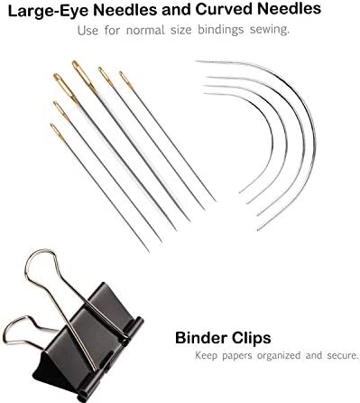 Bookbinding Kit - KOOTIKO Bookbinding Supplies, Hand Book Binding Starter Tools Set with Real Bone Folder,Paper Awl, Large-Eye Needles, Glue Brush, Wax Thread for Handmade DIY Books