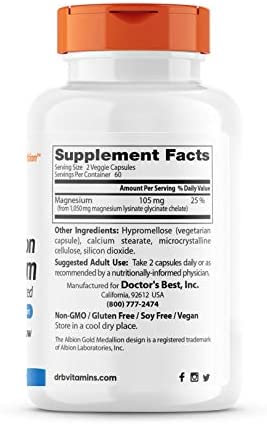 Doctor's Best High Absorption Magnesium Lysinate Glycinate, Easy to Swallow, 120 Ct