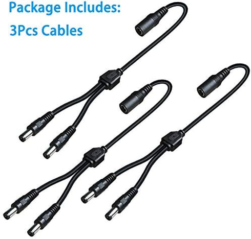 SIOCEN 3 Pack DC Power 1 Female to 2 Male 5.5mm x 2.1mm DC Power Supply Splitter Cable Cord, Y Splitter Adapter Wire,2 Way Y-Cable for Security CCTV Parking Camera, LED Strip Light