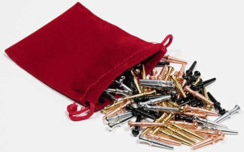 Cribbage Pegs Friends and Family Pack - Premium Metal Cribbage Pegs Set of 72 in Four Colors; 1? Tall; Fit 1/8 Holes, Red Velveteen Pouch, Bundled Items