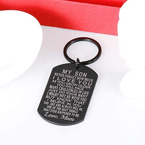 Inspirational Gift to Son from Mom Keychain Birthday Gifts for Step Son Adult Son Teen Boy from Mother in Law Stepmom Valentines Day Christmas I Love You Serve in the Army (Black)