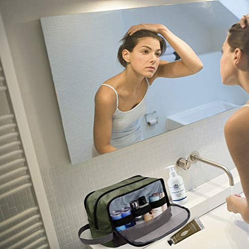 Toiletry Bag for Men Hanging Dopp Kit Water Resistant Shaving Bag Small Toiletry Bag for Traveling (Army Green)