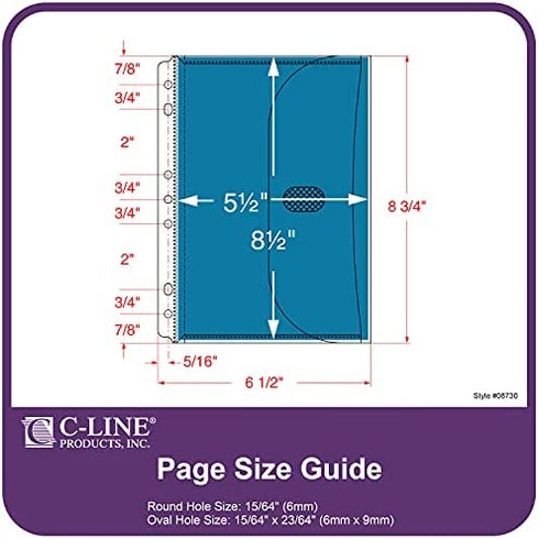 C-Line Super Heavyweight Poly Mini Size Binder Pocket, 5.5 x 8.5 inches, 7-Hole Punched, Set of 3 Pockets, Color May Vary (08730)