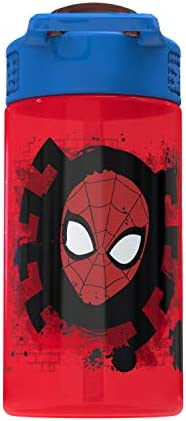 Zak Designs Marvel SpiderMan Kids Spout Cover and Built-in Carrying Loop Made of Plastic, Leak-Proof Water Bottle Design (16 oz, BPA-Free)
