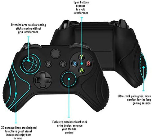 PlayVital Samurai Edition Black Anti-Slip Controller Grip Silicone Skin for Xbox One X/S Controller, Ergonomic Soft Rubber Protective Case Cover for Xbox One S/X Controller with Black Thumb Stick Caps