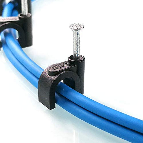 100 Pack Nail in Cable Clips Ethernet Cable Nails Tacks Clips 8mm for Electrical, Ethernet, Dish Wire, Coax Cable, RG6, RG59, CAT6, RJ45 Cable,Black