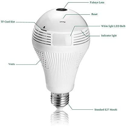 EVERSECU 360° Panoramic View 1080P WiFi IP Bulb Camera with FishEye Lens 360 Degree 3D VR Panoramic View Home Security CCTV Camera Wirelss Security Camera