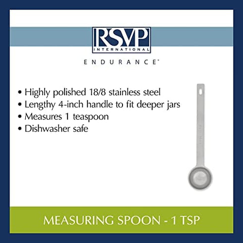 RSVP International Endurance Kitchen Collection Open Stock Measuring Spoon, Stainless Steel, Dishwasher Safe, 1-Teaspoon
