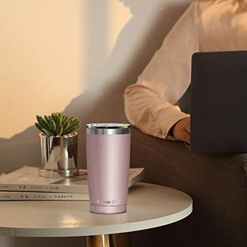 Umite Chef 20oz Tumbler with Lid, Stainless Steel Vacuum Insulated Double Wall Travel Tumbler with Straw, Durable Insulated Coffee Mug, Rose Gold, Thermal Cup with Lid