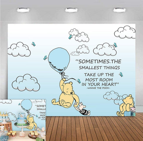 Blue Hot Air Balloon Photo Background 7x5ft Polyester Cartoon Cute Winnie The Pooh Animals Photography Backdrop Kids Bedroom Decorations Birthday Baby Shower Supplies Party Banner Photo Booths