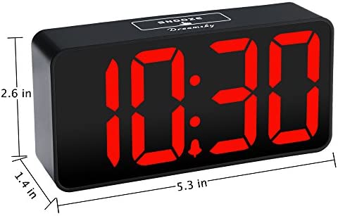 DreamSky Compact Digital Alarm Clock with USB Port for Charging, 0-100% Brightness Dimmer, Red Bold Digit Display, 12/24Hr, Snooze, Adjustable Alarm Volume, Small Desk Bedroom Bedside Clocks.