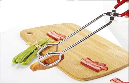Stainless Steel Kitchen Tongs Hiash Heavy Duty Cooking Tongs Good Grips 10-Inch Scissors Tongs with Comfortable Red Handle for Cooking Barbecue, Set of 2