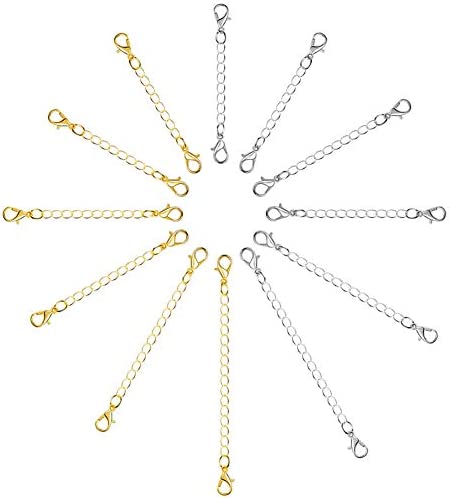 Paxcoo 12Pcs Chain Extender Jewelry Necklace Lobster Clasps and Closures for Necklace Bracelet Jewelry Making Supplies
