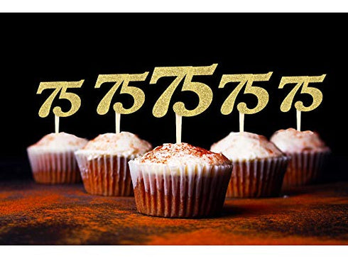 24 PCS Number 75 Cupcake Toppers Gold Glitter 75th Birthday Cupcake Picks Birthday Anniversary Party Decorations Supplies