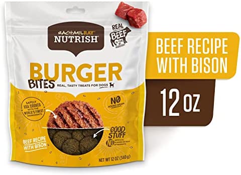 Rachael Ray Nutrish Burger Bites Real Meat Dog Treats, Beef Burger with Bison Recipe, 12 Ounces, Grain Free