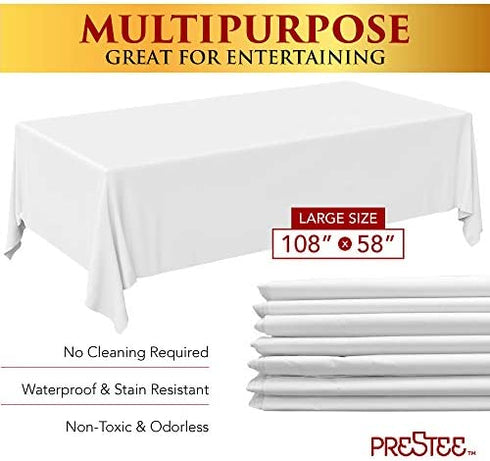 4 White Plastic Tablecloth - 108 X 54 Plastic Table Cloth | Disposable Tablecloths | White Tablecloths | Plastic Table Cover | Tablecloths for BBQ, Party, Fine Dining, Wedding, Outdoor