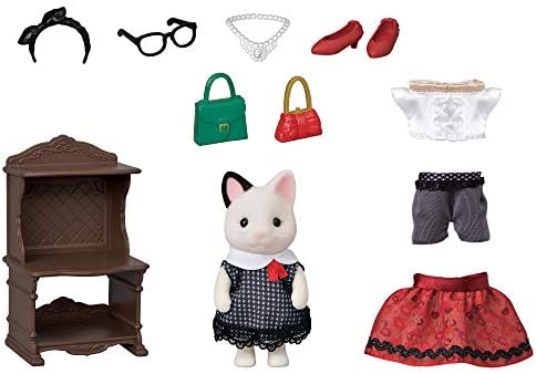 Calico Critters Fashion Playset Tuxedo Cat, Dollhouse Playset with Figure and Fashion Accessories