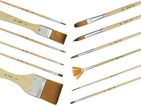 Jerry Q Art 24 Pcs Artist Paint Brush Set with Free Carry Pouch for Watercolor, Acrylic, Oil and All Media, Suitable for Canvas, Paper, Ceramic, Golden Nylon Hair, Wood Handles JQ-B24