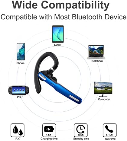 Bluetooth Headset, COMEXION Wireless Bluetooth Earpiece V5.0 Hands-Free Earphones with Stereo Noise Canceling Mic, Compatible iPhone Android Cell Phones Driving/Business/Office