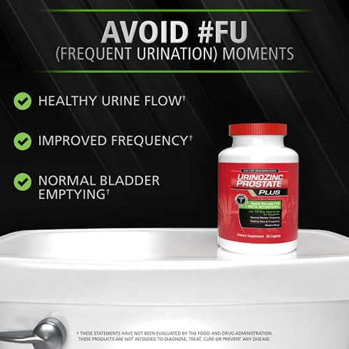 Urinozinc Plus - Prostate Supplement with Beta Sitosterol & Saw Palmetto – Reduce Frequent Urination Concerns & Support Your Prostate Health, 60 Caplets