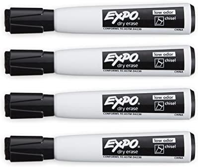 EXPO Magnetic Dry Erase Markers with Eraser, Chisel Tip, Black, 4-Count