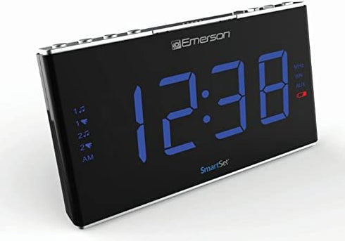Emerson Smartset Sound Therapy Alarm Clock Radio with White Noise/Nature Sounds 1.8" LED Display Black/Blue, ER100105