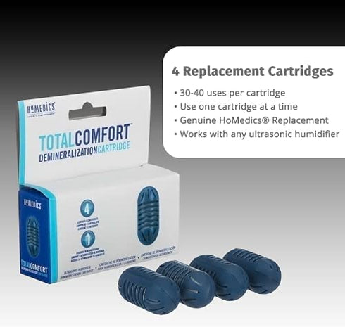 HoMedics Demineralization Cartridge for Ultrasonic Humidifiers | 4-pack Replacement Cartridges | Prevents Hard Water Build-Up | Filters Mineral Deposits | Purifies Water | Eliminates White Dust | Removes Odor