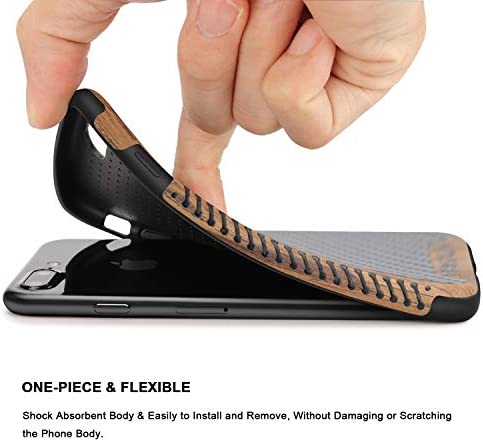 TENDLIN Compatible with iPhone 7 Plus Case/iPhone 8 Plus Case Wood Grain with Carbon Fiber Texture Design Leather Hybrid Slim Case Compatible with iPhone 7 Plus and iPhone 8 Plus (Carbon & Leather)