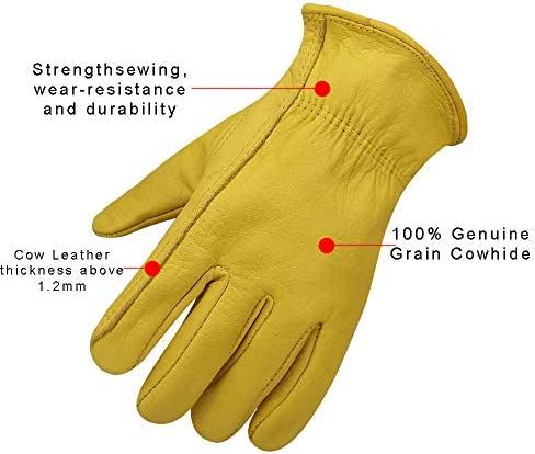 Heavy Duty Industrial Safety Gloves Hunting Gloves, Grain cowhide Leather Shooting Gloves for Driving/Riding/Gardening/Farm - Extremely Soft and Sweat-absorbent - Perfect Fit for Men & Women (Medium)