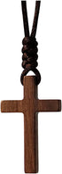 Natural Walnut Wood Cross Pendant Necklace for Men Women Boy Girl Children Kids Teens Gift Necklace Wooden Car Rearview Mirror Pendant