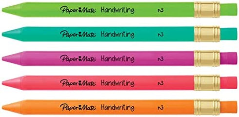 Paper Mate Handwriting Triangular Mechanical Pencil Set with Lead & Eraser Refills, 1.3mm, Fun Barrel Colors, 8 Count