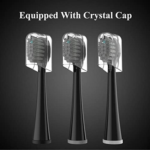Replacement Flossing Toothbrush Heads - Compact Floss Brush Head with Crystal Cap- 3 Count - Black