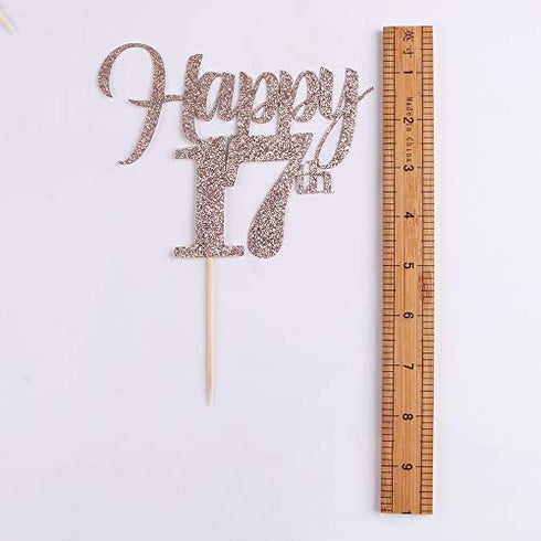 LVEUD Flash Rose Gold Birthday?Wedding ?Anniversary?Special Holiday Anniversary Cake Topper Happy 17th Cake Topper (17)