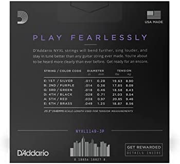 D'Addario Guitar Strings - NYXL Electric Guitar Strings - NYXL1149-3P - Unrivaled Strength, Tuning Stability, Enhanced Mid-Range - For 6 String Guitars - 11-49 Medium, 3-Pack