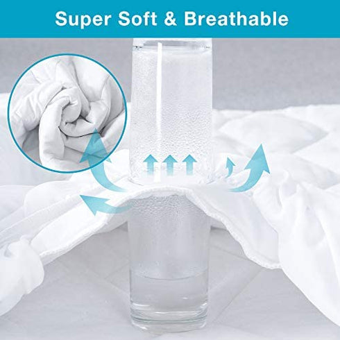 Queen Mattress Protector, Waterproof Breathable Noiseless Queen Mattress Pad with Deep Pocket for 6-18 inches Mattress, White