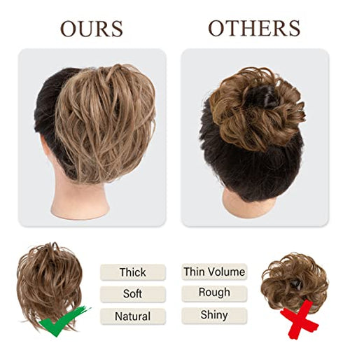 CJL HAIR Messy Bun Hair Piece Straight Fake Bun Short Ponytail Extension Instant Updo Donut Chignons Elastic Hairpiece for Women