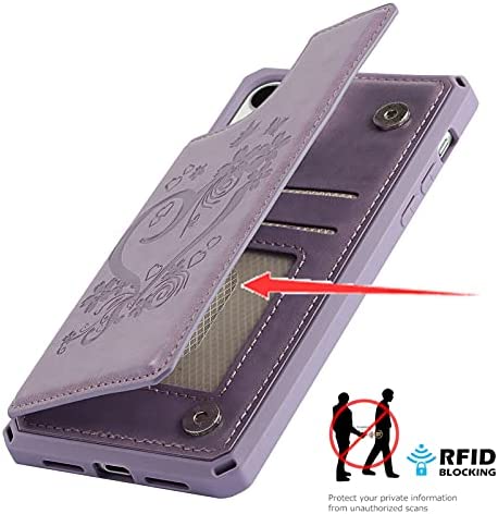 Jaorty for iPhone 11 Wallet Case with RFID Blocking Card Holder for Girls Women,Premium PU Leather Magnetic Buttons Stand Flip Wrist Strap Case for iPhone 11 6.1 Inch,Heart Purple