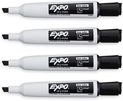 EXPO Magnetic Dry Erase Markers with Eraser, Chisel Tip, Black, 4-Count