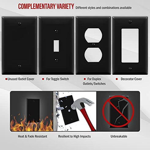 ENERLITES Blank Device Wall Plate, Gloss Finish, Standard Size 1-Gang 4.50" x 2.76", Polycarbonate Thermoplastic, 8801-BK-10PCS, Black (10 Pack)