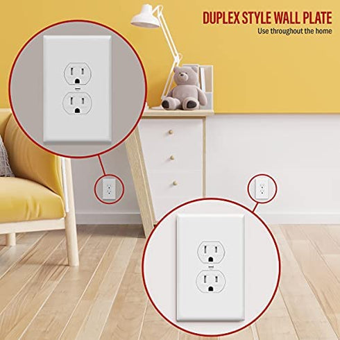 ENERLITES Duplex Receptacle Outlet Wall Plate, Jumbo Outlet Covers, Gloss Finish, Oversized 1-Gang 5.5" x 3.5", Polycarbonate Thermoplastic, 8821O-W, White