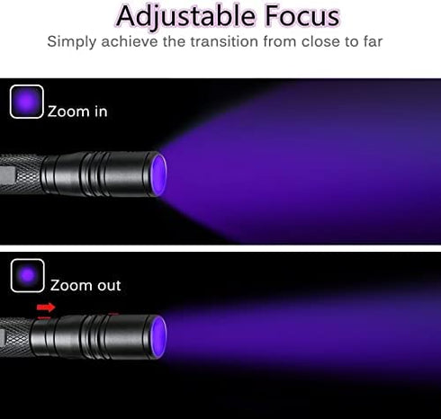 COSMOING UV Flashlight, LED 395nm Ultraviolet Flashlight, Zoomable Pen Blacklight Flashlight IP54 Waterproof Detector for Pet Urine, Cat Dog Stains, Bed Bug, Household Wardrobe Toilet