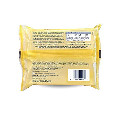 Dickinson's Original Refreshingly Clean Daily Cleansing Cloths, Witch Hazel and Aloe, 25 Count