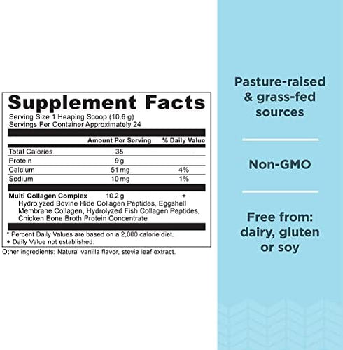 Collagen Powder Protein by Ancient Nutrition, Multi Collagen Vanilla Powder, 24 Serving, Collagen Peptides Support Skin, Nails, Gut Health, 8.9oz