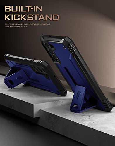 Poetic Revolution Case for Samsung Galaxy S22 5G 6.1 inch, Built-in Screen Protector Work with Fingerprint ID, Full Body Rugged Shockproof Protective Cover Case with Kickstand, Navy Blue